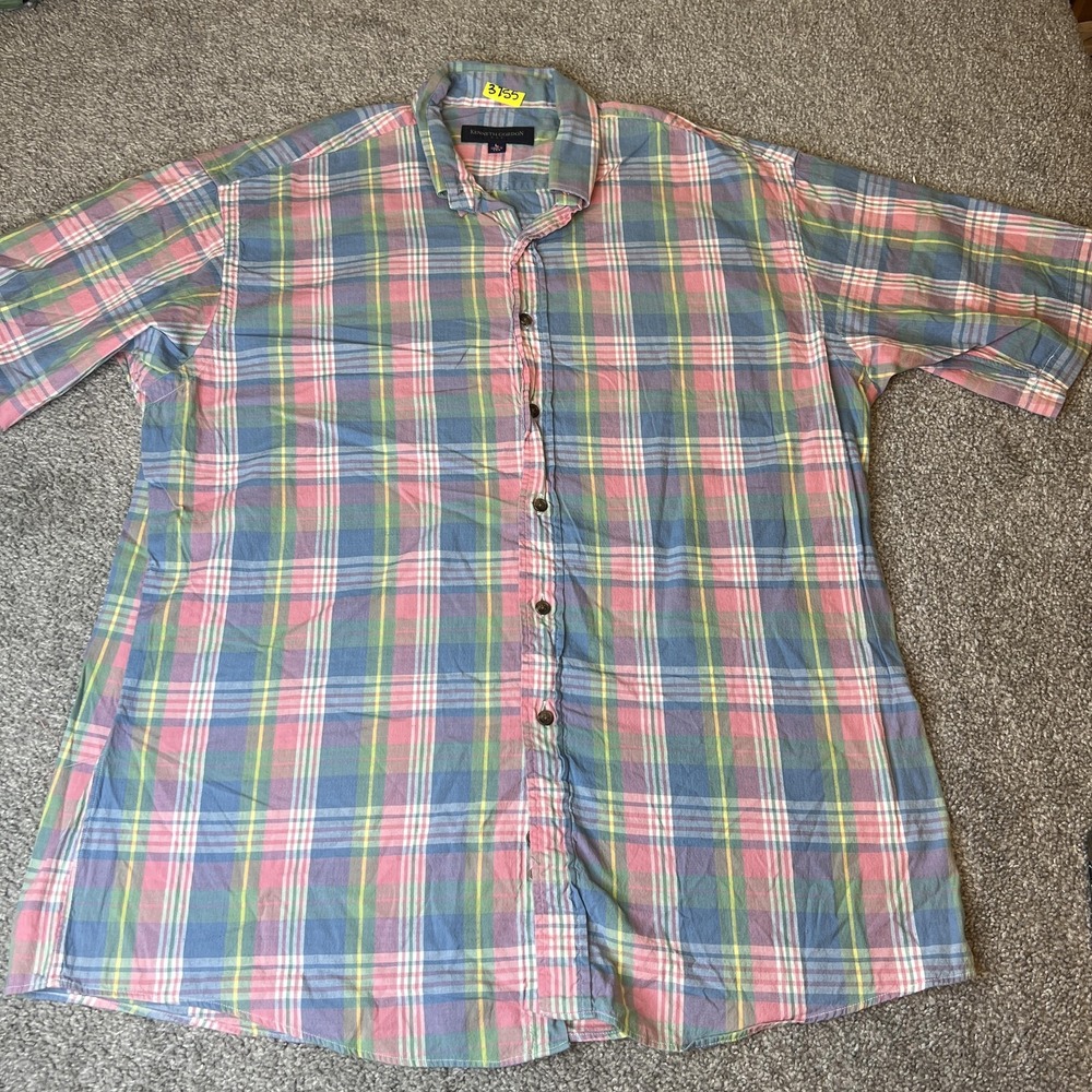 Kenneth Gordon‎ Shirt Mens Large Plaid Short Sleeve Button Up Made USA Summer